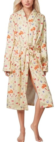 Women Fleece Plush Robes Floral Fruit Print Soft Flannel Bathrobe Christmas Robe Long Bath Robe for Women