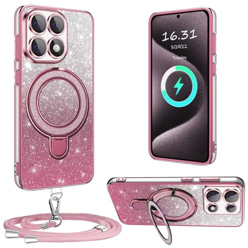 XCYYOO Funda para teléfono móvil Xiaomi 14T Pro/ 14T funda con correa, [Con cadena para teléfono móvil extraíble] Funda protectora de silicona transparente a prueba de golpes anillo con cadena para