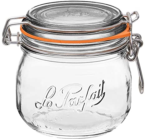 Le Parfait Super Jar 500mL (16oz) French Glass Preserving Jar w/Airtight Rubber Seal & Wire Bail Closure - BPA-Free Canning Jar for Pickles, Fruit, Sauce & Food Storage - Made in France Since 1930 1PK