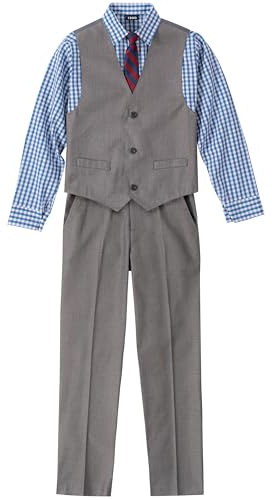Izod Little Boys 4-Piece Formal Suit Vest Set, Medium Blue/Grey, 5