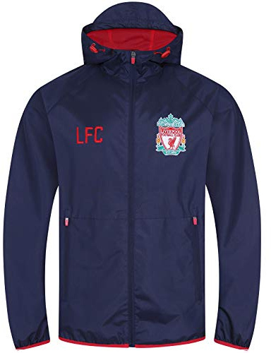 Liverpool FC - Chaqueta cortavientos oficial - Para hombre - Impermeable - Azul marino - Capucha con visera - Mediana