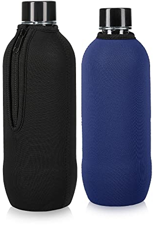kwmobile 2x Schutzhülle kompatibel mit SodaStream Glasflasche - Neopren Hülle - Flaschen Kühler für Wasser Karaffe in Schwarz Blau