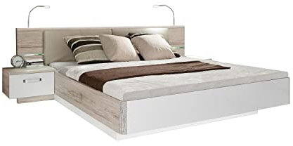 DEINE TANTE EMMA RDNL182B-T30 Sandeiche Nb/Weiss Hochglanz Bettanlage Rondino inkl. Nachtkonsolen OHNE Fussbank 180x200 cm