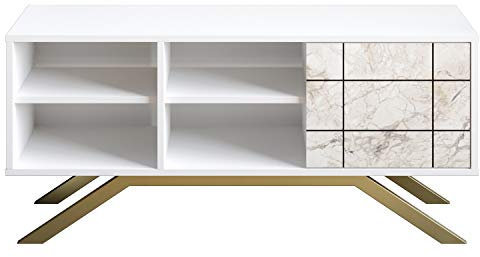 DECOROTIKA - North TV 130 cm Wide Cabinet TV Stand TV Unit (White/Gold Colour)