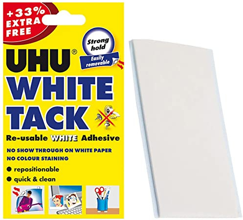 UHU WHITE TACK | Original återanvändbart klibbigt lim | Multifunktionellt | Flyttbar | HEMSKOLKONTORS (1 x PACK (prov) UHU - VIT TACK)