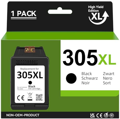 Inkwood 305XL Cartucce d'inchiostro rigenerata per HP 305, HP 305 Nero per HP DeskJet 2700 2710 2720 2724 DeskJet Plus 4100 4130 4120 4200 Envy 6000 6020 6032 60100 Envy Pro 6430 6420