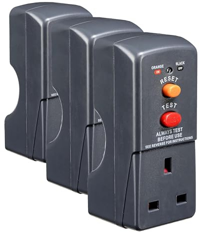 Masterplug ARCDKG-MP Single Socket RCD Safety Adaptor, 112 x 72.3 x 50.5 mm, Black (Pack of 3)