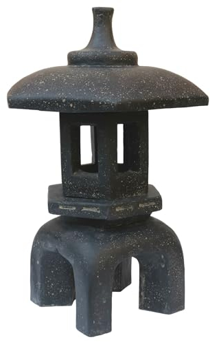 STONE art & more Japanische Steinlaterne Yukimi, 70 cm, Steinguss, schwarz antik, Garten-Deko, frostfest