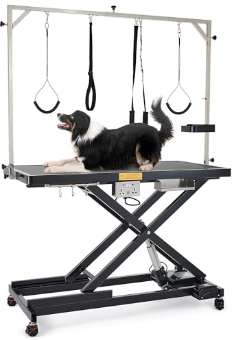 CO-Z Tavolo da Toelettatura Elettrico per Cani 120cm Tavolo da Toelettatura per Animali Pesante con Ruote Regolabili in Altezza 4 Cinghie per Toelettatura degli Animali capacità 110 kg 120cm