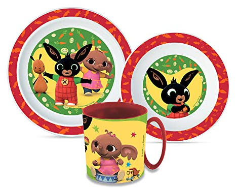 Sorrisini Set Stoviglie per Bambini, Piatti e Ciotole in Plastica, Adatti per Microonde, Design con Licenza, Rosso (Bing)