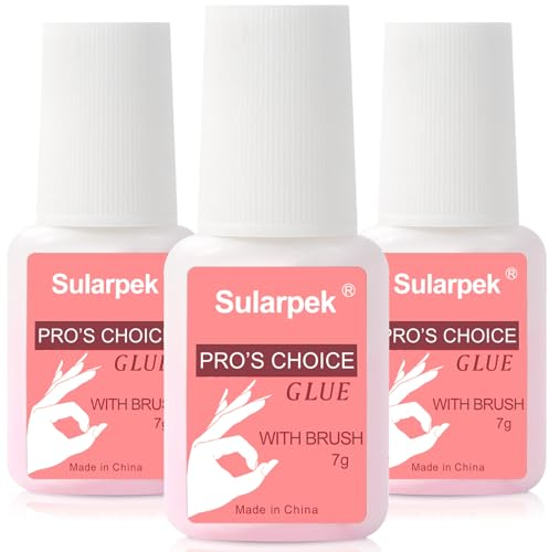 Sularpek 3 Pcs Colle Faux Ongles 7ml Capsule Forte, Pinceau Inclus, Réparer et Allonger Les Ongles