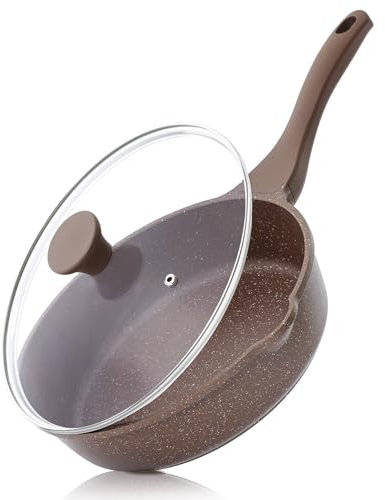 SENSARTE Toffee Brown Non-Stick Frying Pan 28 cm, Deep Frying Pan with Lid, Swiss Granite Coating Cooking Pan, Healthy Stone Pan, Cookware, Cooking Pan, Suitable for Induction Cookers