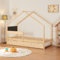 [en.casa] Cama Nido para Niños Niñas Estilo Montessori Cama Infantil con Cajón/Cama Extraíble Barandilla y Somier Forma de Casa máx. 100 kg/Cama Madera de Pino 90 x 200 cm - Natural/Negro