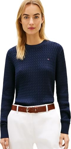 Tommy Hilfiger Jersey Mujer Cable Fine con Punto Trenzado, Azul (Dark Night Navy), XXS