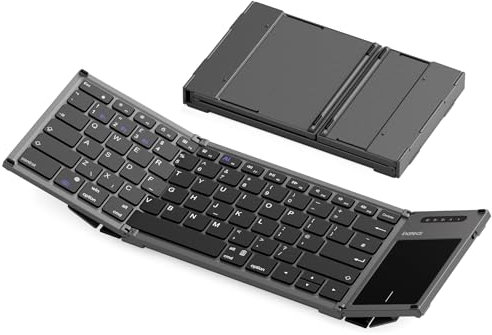 Inateck Foldable Bluetooth Keyboard, AI Wireless Folding Keyboard with Touchpad, Portable Mini Design with 3 Bluetooth Channels, Compatible with iPadOS Android Windows PC Tablet Smartphone, KB06101