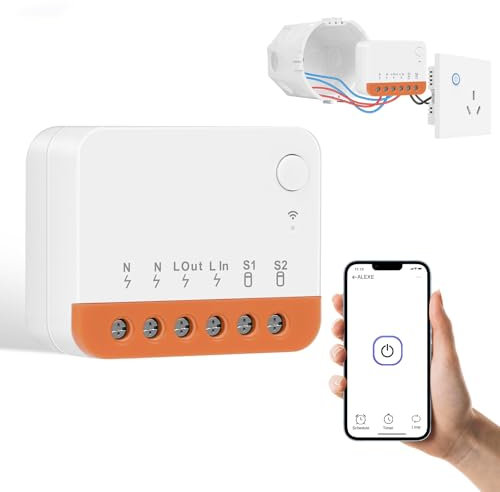 AXFEE Mini Interruptor Inteligente Wifi, Interruptor WiFi Inteligente Bricolaje de 2 Vías, Interruptor WiFi Inteligente Programable 2.4GHz, Compatible con Alexa y Google Home, 10A 2400W