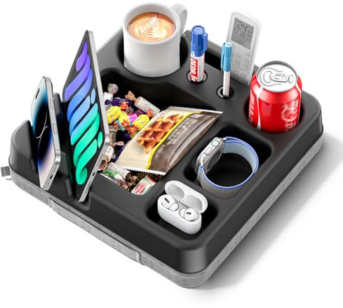 CLESOO Couchbar Snackbox - Tragbares Sofatablett Sofa Butler mit Snack-Tablett, Fernbedienungsablage, Stifthalter, Telefon- und Tablet-Halter - Couch Organizer Tablett für Bett, Sofa, Wohnmobil, Boot