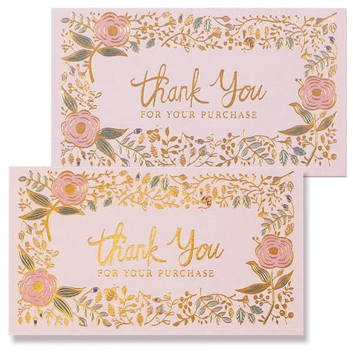 Lot de 100 cartes de remerciement florales pour votre achat, 5,1 x 8,9 cm, format carte de visite