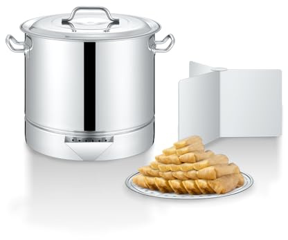 Concord Stainless Steel Tamales Steamer Pot. Mi Abuela Series with Exterior Water Refill Spout, Divider, and Removable Steamer Rack (20 Quart)