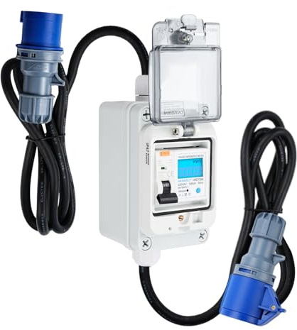 DewinLVD Mobile Digital Electricity Meter, Electricity Meter for Outdoor Socket, 16A Type A Circuit Breaker CEE Plug IP65 Waterproof Meter 230 V 60 A for Industrial Plant Garden