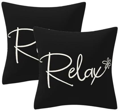 AHAHM Relax Throw Pillows Farmhouse Decorative Throw Pillow Case Indoor Outdoor Cushion Cover Relax Home Black Pillowcase for Couch Living Room Bedroom 18 x 18 Inch Set of 2