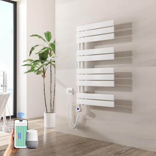 Heilmetz Badheizkörper Elektrisch WiFi 899 x 500 mm,Flach Bad Heizkörper mit Digitalem Thermostat, Elektrischer Handtuchheizkörper Handtuchwärmer mit Timer für Badezimmer,400 Watt Weiß