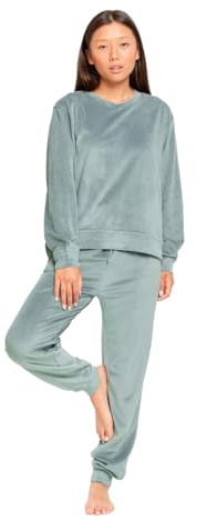 TRAMAS+ Pijama de Mujer Terciopelo Super Soft, Pijama Largo de Invierno, Conjunto de Camiseta de Manga Larga y Pantalón Largo con Cintura Ajustable - L, Agua Marina