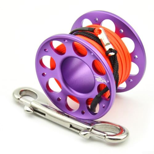 Besttoolifes Carrete de buceo de 15 m/30 m para carrete de buceo de aleación con línea de polifibra de doble extremo y gancho de acero inoxidable 316 de alta resistencia de aluminio bajo el agua (15 m