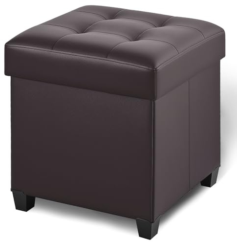 BRIAN & DANY Taburete con espacio de almacenamiento, taburete plegable con espacio de almacenamiento, cubo de asiento con tapa para salón, dormitorio, marrón, 45 x 45 x 50,7 cm
