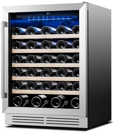 Yeego Wine Fridge Cooler - 24 Inch Wine Fridge Hold 52 Bottles, 40-65°F Wine Refrigerator Glass Door, Built in Fridge, Freestanding Adjustable Shelves Fridge for Beer Soda Drink Home Bar Office