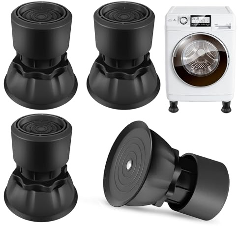 4 Patas Ajustables para Lavadora, Altura Ajustable de 8,5 a 11,5 cm, Patas de Goma Antideslizantes, Amortiguadores de Vibraciones para Lavadoras y Secadoras - Negro