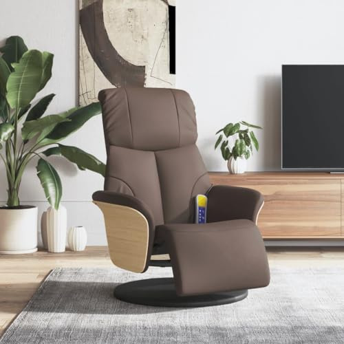 QUAHEAS Massagesessel mit Fußteil, Braun Kunstleder, 6-Punkt Vibrationsmassage, 360° Drehbar, 110kg Belastbarkeit, für Wohnzimmer und Schlafzimmer