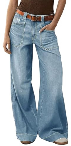 ticticlily Jeans Donna Vita Alta Larghi Baggy A Blu L