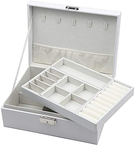 Homeanda Jewellery Box with Lock, 2-Layer Leather Jewellery Organizer boxes for Women Girls Teens, Large Jewellery Storage Box for Necklaces, Bracelets, Rings, Earrings -White