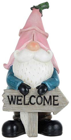 Azuma Garden Gnome Ornament Novelty Resin Standing Figure Patio Outdoor - Pink Hat