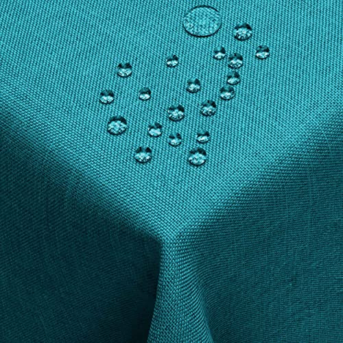 Leinen Optik Tischdecke Tischtuch Tafeldecke Leinendecke Eckig 110 x 110 cm Petrol Türkis Abwaschbar Wasserabweisend Pflegeleicht
