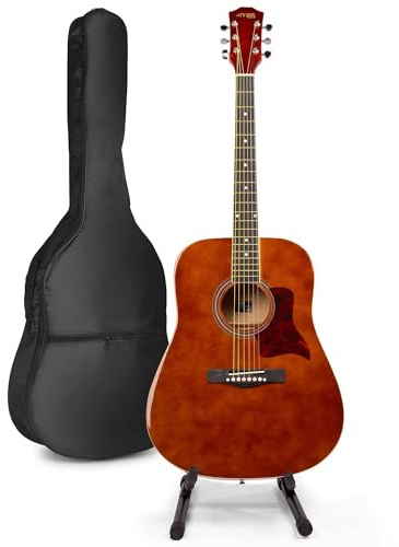 MAX SoloJam Guitarra Acústica Madera Marrón – Set Completo para Principiantes con Soporte, Bolsa, Afinador, Púas, Cuerdas y Correa – Ideal para Niños desde 8 Años y Adultos