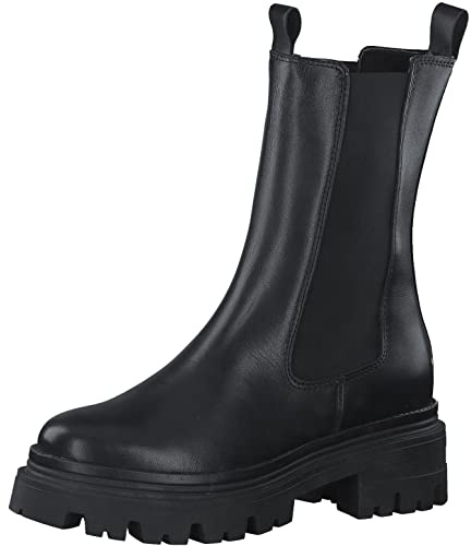 Tamaris Femme Bottines, Dame Bottines Chelsea,Semelle intérieure Amovible,Comfort Lining,Bottines,Bottes de Glisse,Plat,Black Leather,38 EU