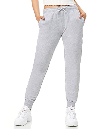 ROSS CAMP Jogginghose Damen - Sporthose Frauen Baumwolle, Trainingshose Fitness High Waist, Sweatpants Slim Fit Freizeithose Lang, Jogging Hose Laufhosen Modern Grau/L