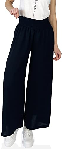 GLOMY Pantalone Donna Tuta Leggero a Zampa Larga Vita Alta Pants da Jogging Elasticizzato, Made in Italy, Nero