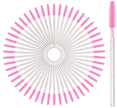 vgggrd 50 Stück Einweg Wimpernbürste, Kosmetik Pinsel für Wimpern und Augenbrauen, Einweg Mascara Zauberstäbe für Beauty-Salon und Hausgebrauch (Transparentes Rosa)