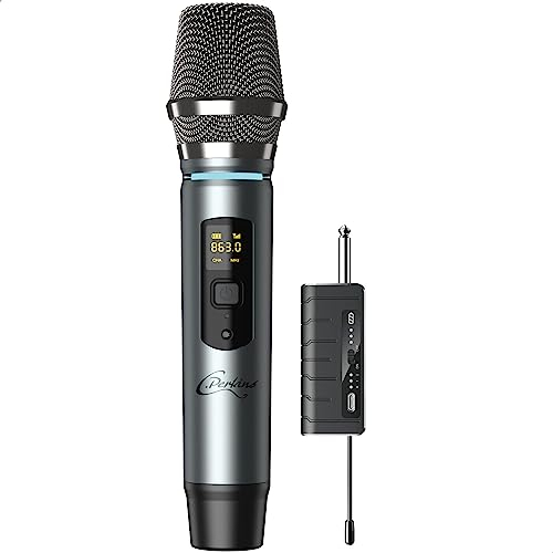 C.Perkins - MIC-PRO-HF - UHF Wireless Handheld Microphone on Battery and 6.35mm JACK Receiver - UHF 863-865MHz - Grey Metal