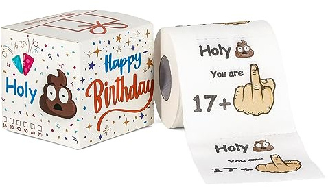 Originale divertente carta igienica per il 18° compleanno - 17 + 1 - compleanno per ragazze e ragazzi - decorazione 18° compleanno con confezione - articolo scherzo - 1 rotolo da 200 fogli morbidi a 3