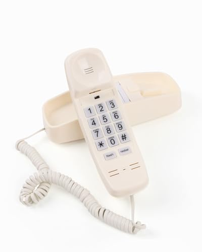 MCHEETA Corded Wall Phone, Landline Phones for Seniors with Large Buttons, Office Desk Phone with Adjustable Loud Volume & Lighted Keypad, Durable Basic Design for Home, Beige