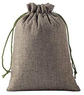 SANSAM Bolsas grandes de arpillera de lino de 8 x 12 pulgadas con cordón, 10 sacos de arpillera verde militar, bolsas de yute para regalos, joyas, recuerdos