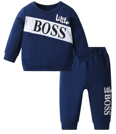 Kumsolu Ensemble de vêtements pour bébé garçon avec sweat-shirt à manches longues et pantalon de survêtement, bleu, 3-6 mois