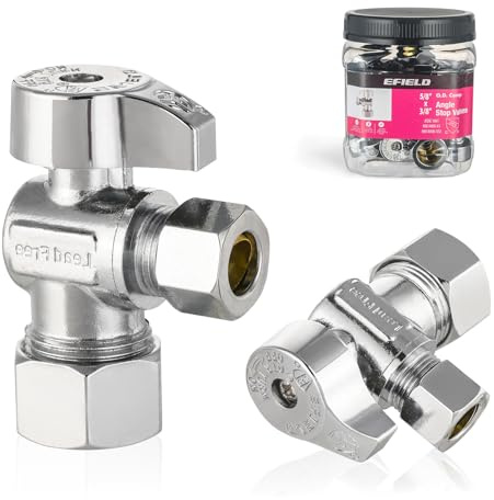 Pro 4-Pack EFIELD Angle Stop Valve 1/2 Nominal (5/8 OD) Compression x 3/8 OD, 1/4-Turn, Heavy-duty, Chrome Plated LF Brass,(VALVE370)