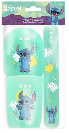 DISNEY Stitch – Trio Gobeleterie Voyage – Étui Brosse à Dents, Gobelet, Étui à Savon – Plastique Résistant – Design Pratique – Accessoire Salle de Bain Enfant - Produit Officiel Disney