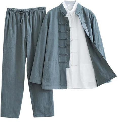 Chinesische Kampfkunst Kleidung,Tai Chi Kleidung, 3 - Tai Chi-Uniform aus Baumwollleinen, traditionelle chinesische Kleidung, Tang-Anzug, langärmelige Mantelhose, Zen-Meditationsuniform(Green,4XL)