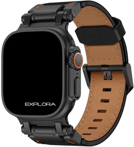 Premium Lederarmband Explora für Apple Watch Ultra 3 Armband für Apple Watch Ultra 2 Armband Leder für Serie 10 I 11 (44mm 45mm 46mm 49mm) (Schwarz|Schwarz)